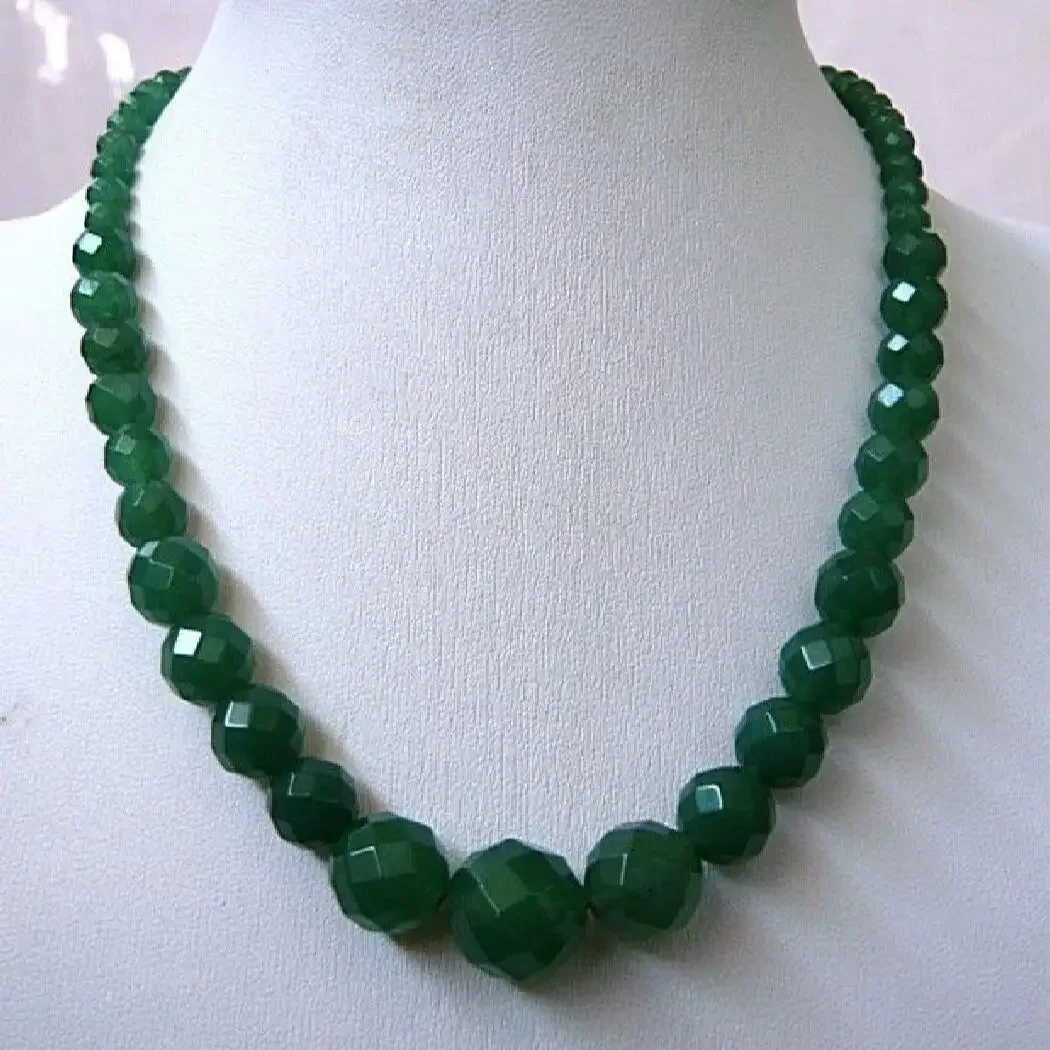 

Green 6-14mm Faceted Natural Emerald Round Beads Necklace 18"