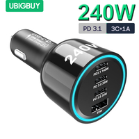 Ubigbuy 240W Car Charger PD 3.1 140W 100W PPS 45W Super Fast Charging USB C Car Phone Adapter for MacBook Pro iPhone 15 Samsung