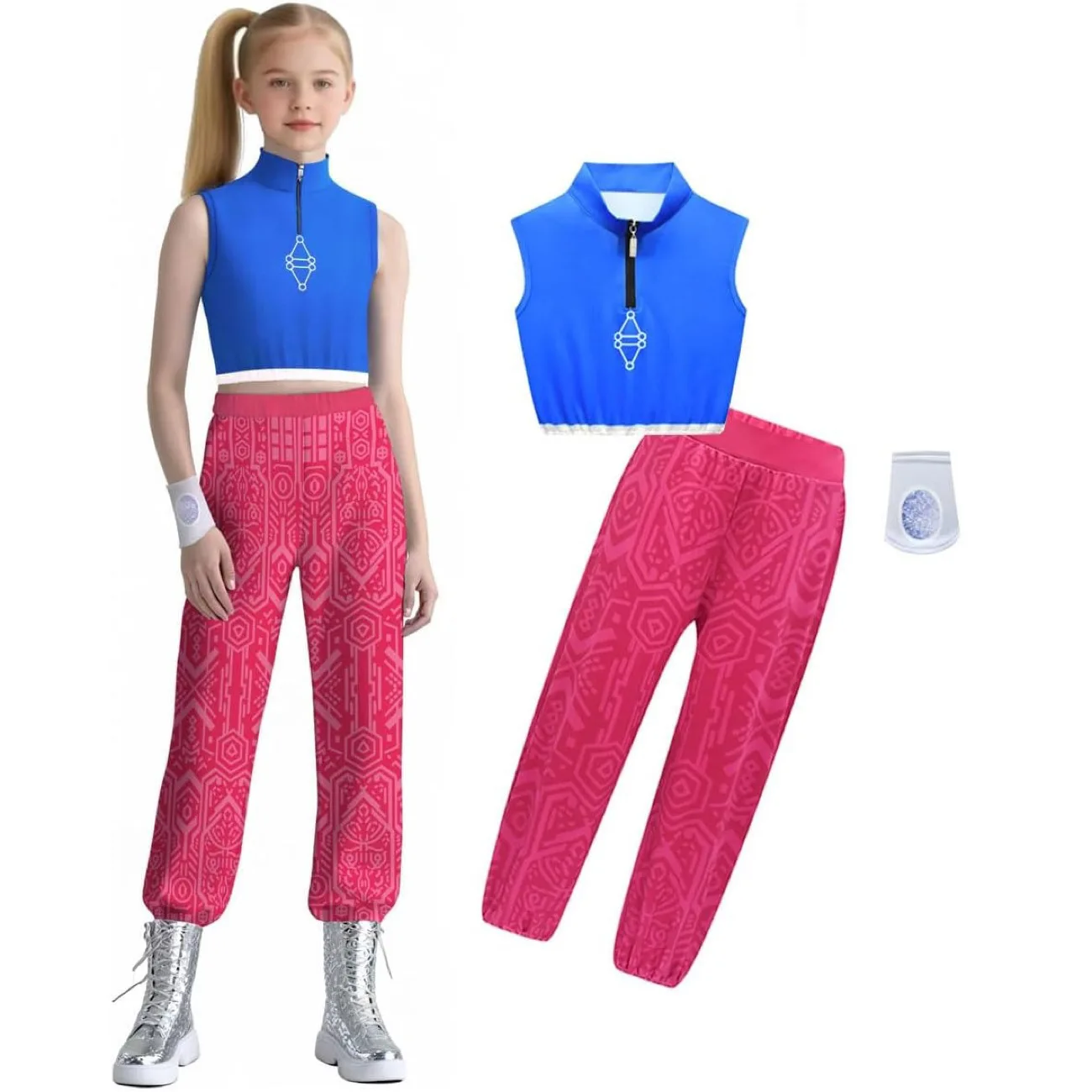 

Zombies Movie Addison Costume For Girls Blue Vest Tops With Pants Wristband For Kids Halloween Party Vampire Carnival Outfits