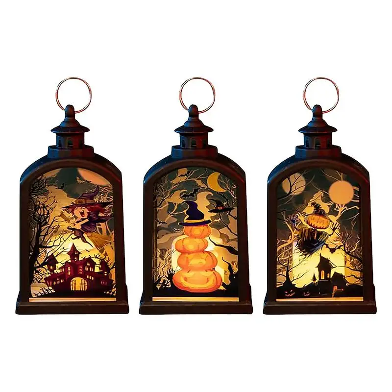 Spooky Halloween Lanterns Electronic LED Retro Candle Lanterns Retro Clock Shape Decoration Lanterns For Mantel Garden Kitchen