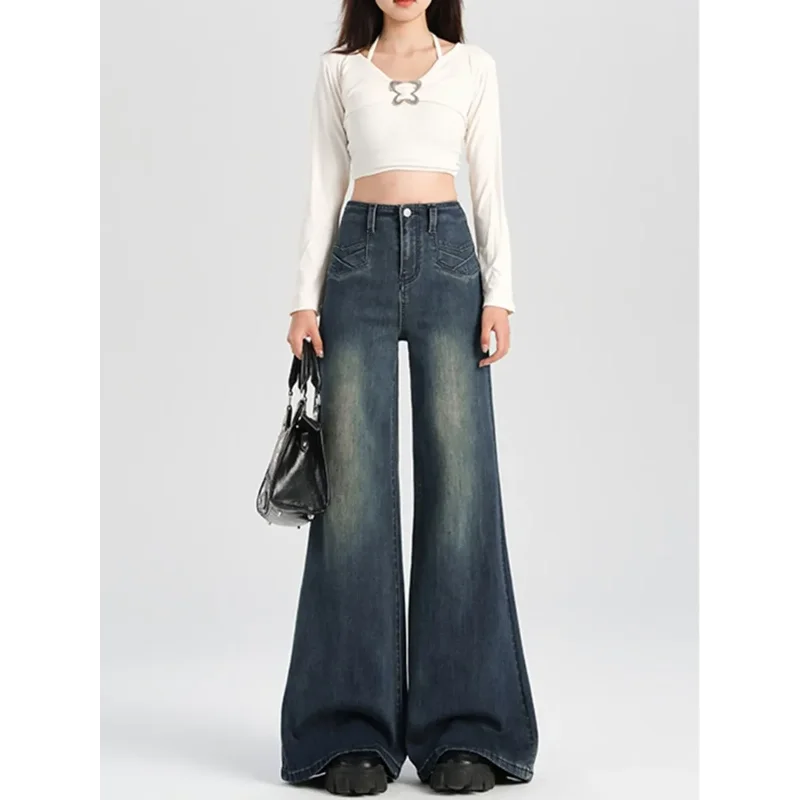 

Women High Waist Flared Jeans Washed Denim Pants Slim Fit Bell Bottom Trousers Casual Daily Wear