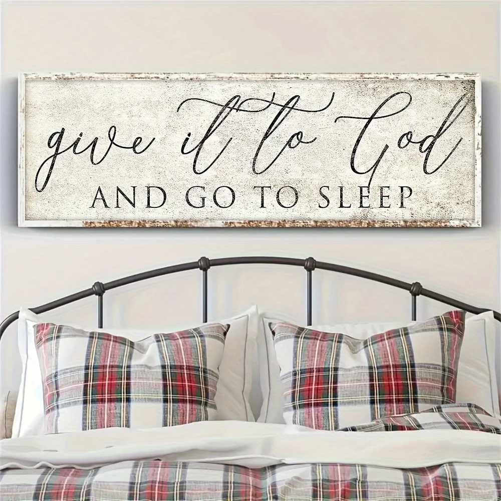 1pc frameless retro minimalist style painting, with the inspirational quote 'Leave everything to God and sleep peacefully', suit