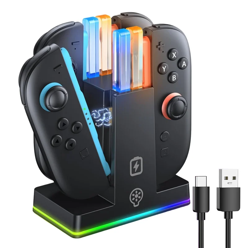 【ABUP】Magnetic Fast Charger Charging Dock For Nintendo Switch 2, 9 RGB Light Charging Station For Joycon 2 Game Accessories - view 5
