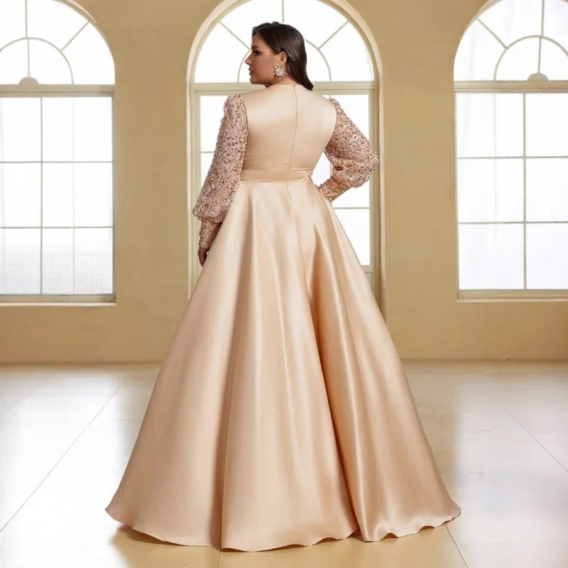 QICHE Women Plus Size Satin Evening Gown Sequin Spliced Elegant Formal Occasion Maxi Dress