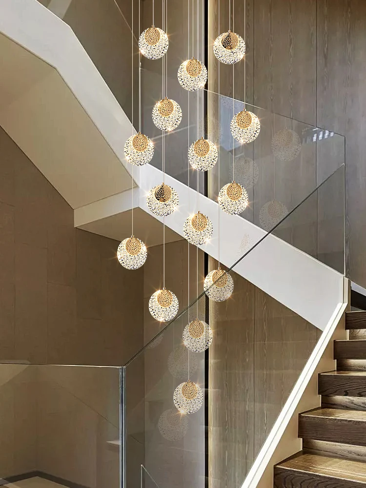 Hotel Hall Indoor Lighting Highrise Villa Modern Decorative Lamps Rotary Building Long Pendant Light Nordic Staircase Chandelier