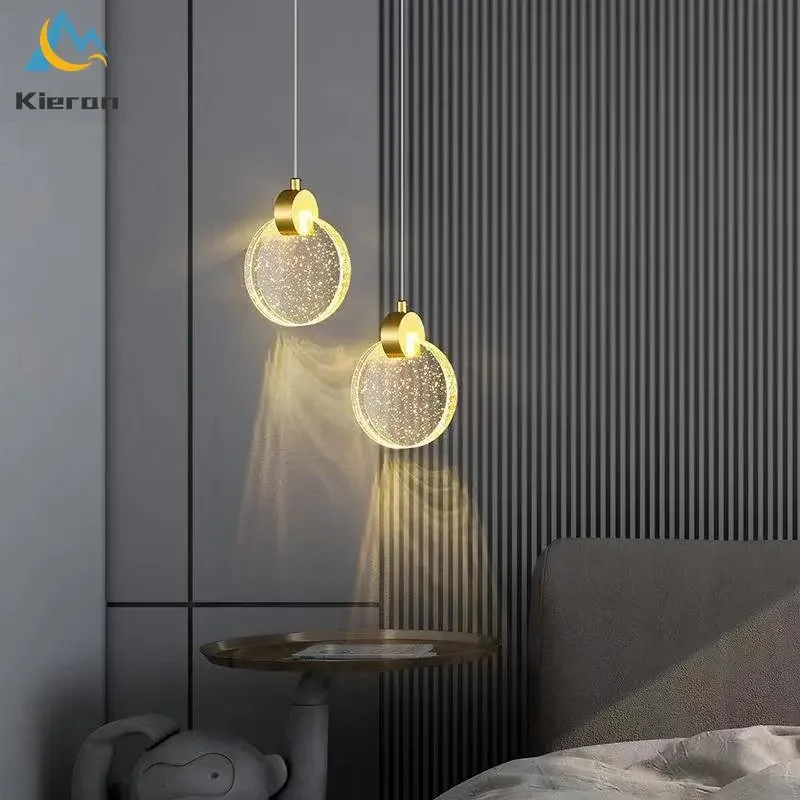 

Modern Crystal LED Chandelier Bedroom Study Dining Room Bedside Pendent Lamp Living Room Decoration Tricolor Light Pendent Light