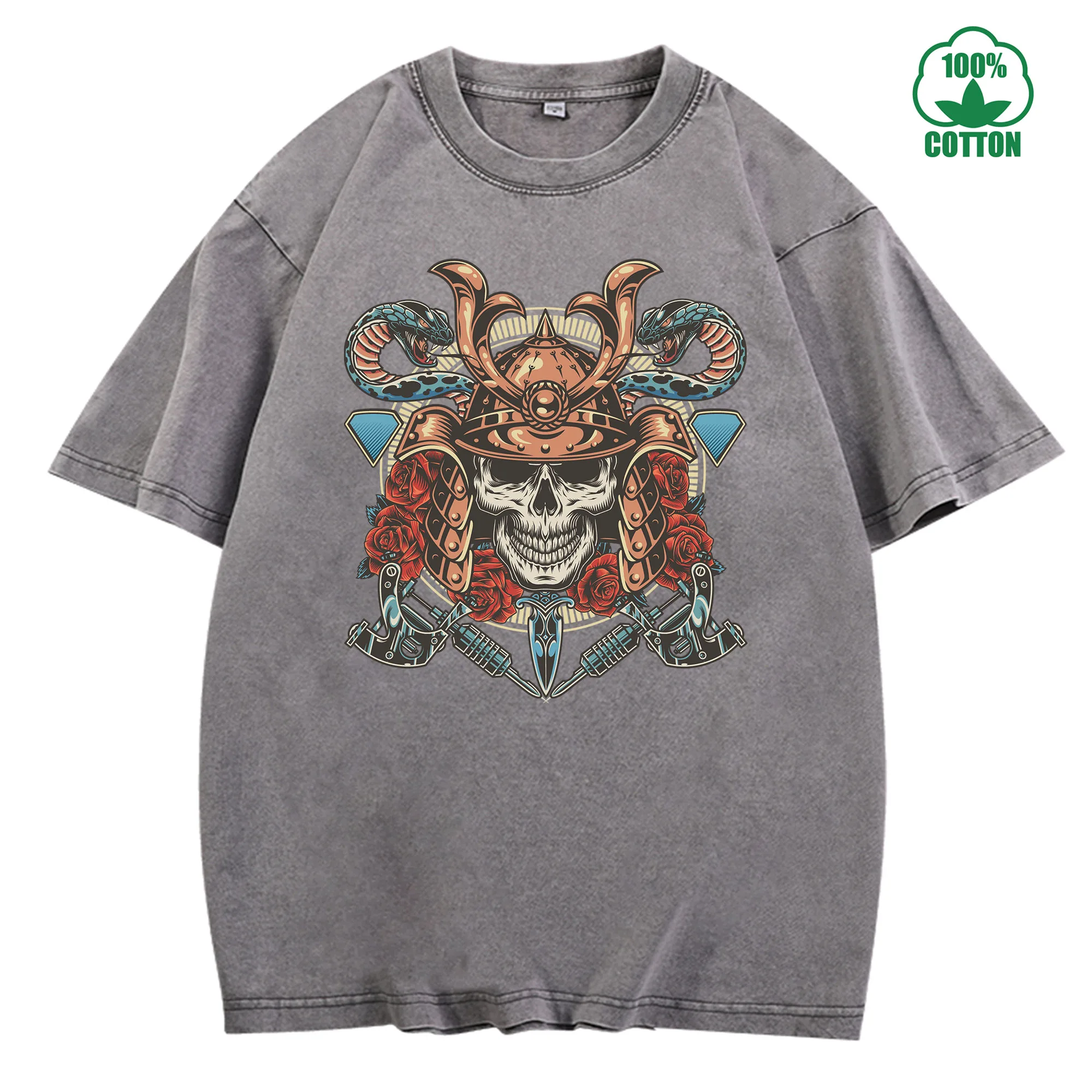 تي شيرت Bushido Spirit Vintage مغسول 230 جرام 100% قطن مريح كبير الحجم ملابس الشارع للجنسين #1