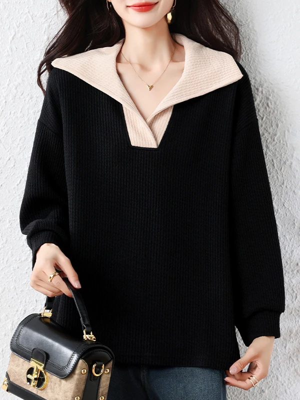 بدوره إلى أسفل طوق محبوك سترة حجم كبير المرأة عادية التخسيس هوديي ألياف البوليستر طويلة Sve الخريف #3