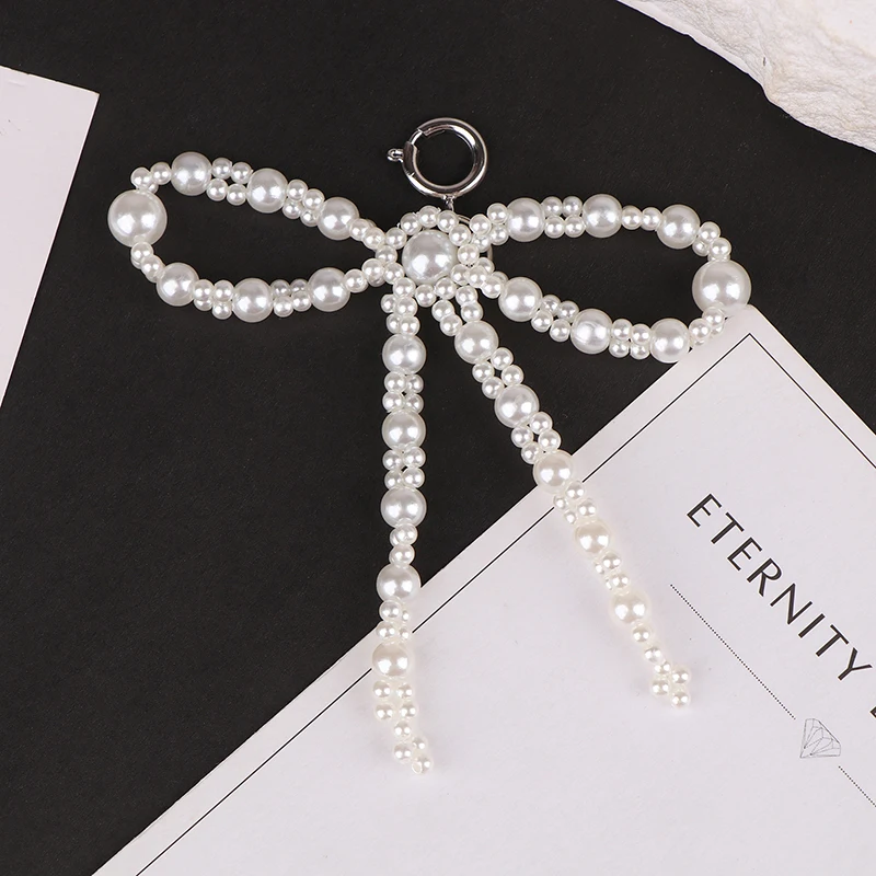 Double Layered Pearl Bead Bowknot Charm Shoe Buckle Decoration Bag Pendant Accessories