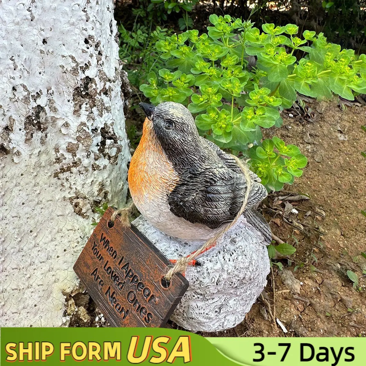 

Creative Simulation Stone Bird Statue Crafts Ornaments Outdoor Garden Courtyard Potted Plants Grass Small Tree Decorations