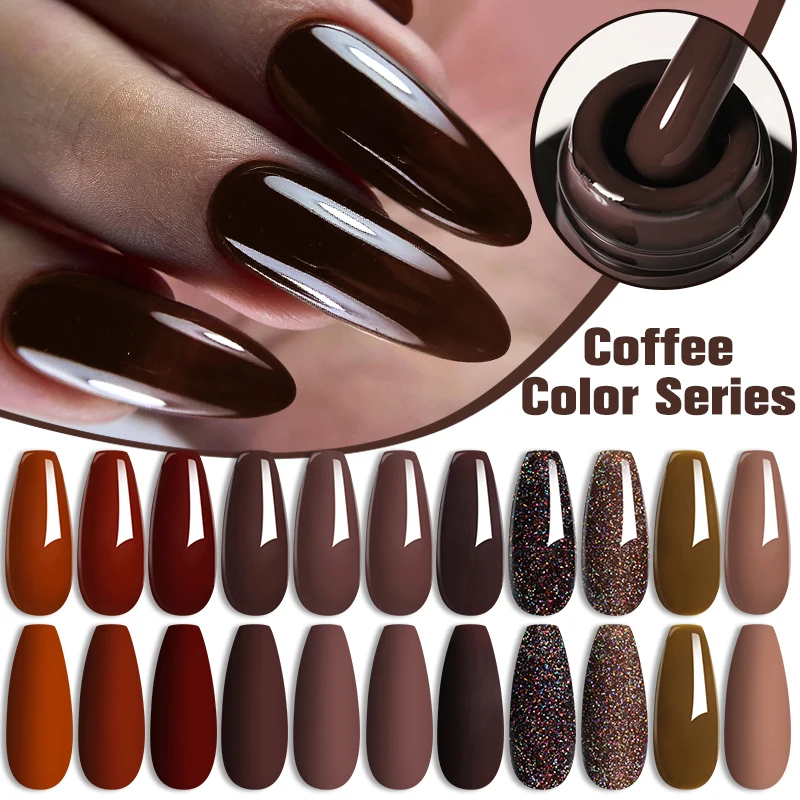 LILYCUTE 7ML Gel Nail Polish Brown Earth Coffee Color Series Semi Permanent UV Gel Chocolate Autumn Winter Nail Art Gel Varnish