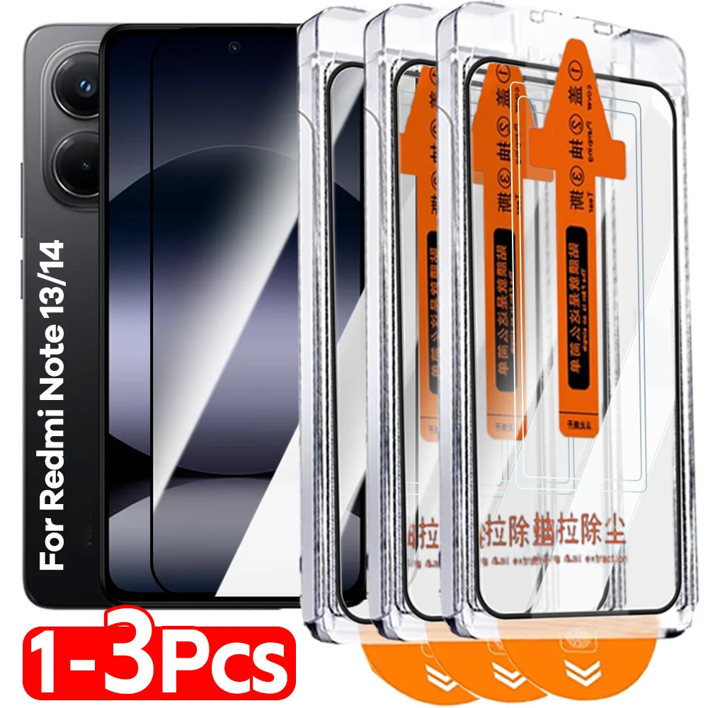 

5Pcs Dust Free Easy Install Tempered Glass for Redmi Note 15 14 13 Pro Plus 4G 5G Dust Free Screen Protectors Anti-Scratch Film