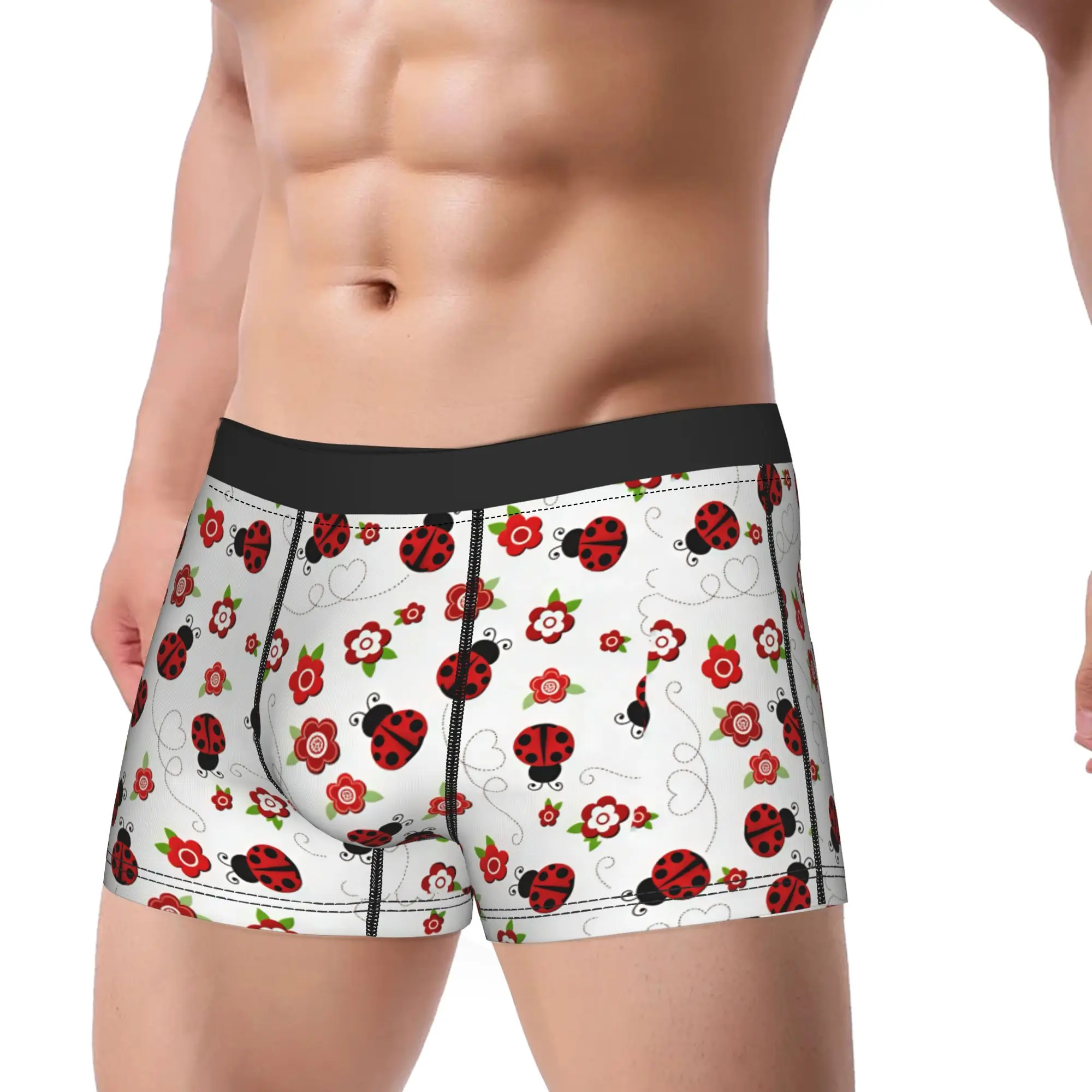 Ladybug Flower Doodle Heart Line Underwear  Pattern Trunk Trenky Men Panties Novelty Shorts Briefs Gift