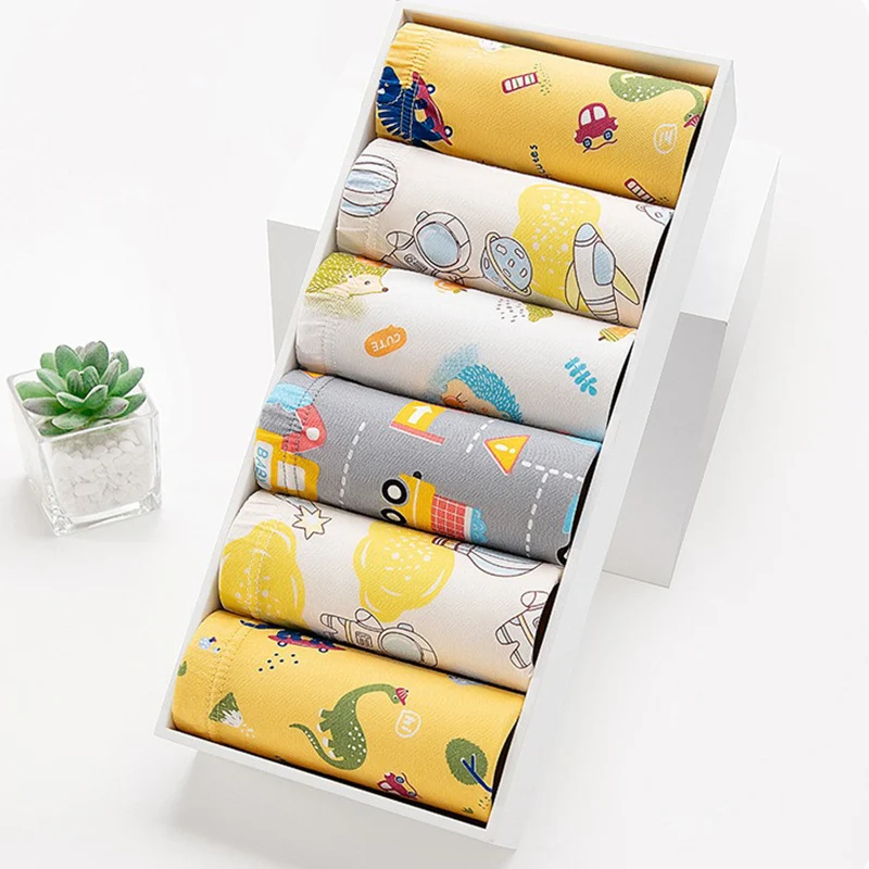 Kids Boy Underwear 4Pcs Cotton Boxer Briefs Cute Dinosaur Print Breathable Double Layer Crotch Soft Stretchy Boys Underpants Cas