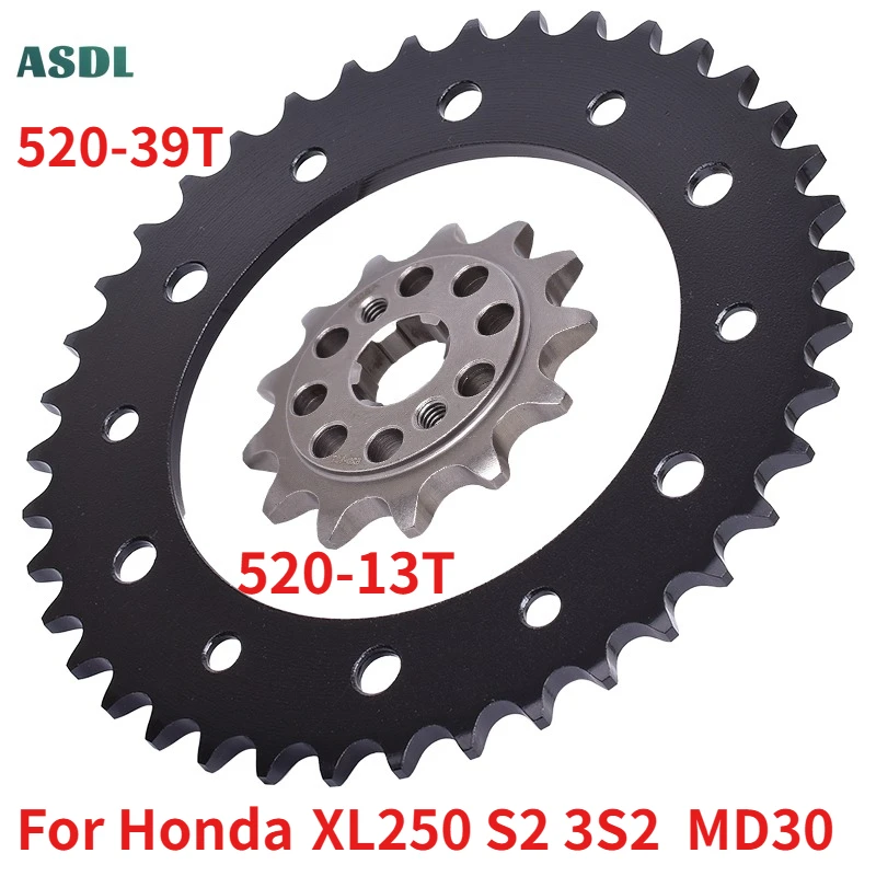 

520 Chain 39T 13T Motorcycle Front and Rear Sprocket Gear Wheel For Honda XL250 S2 3S2 MD30 XL 250 Motorcycle Parts