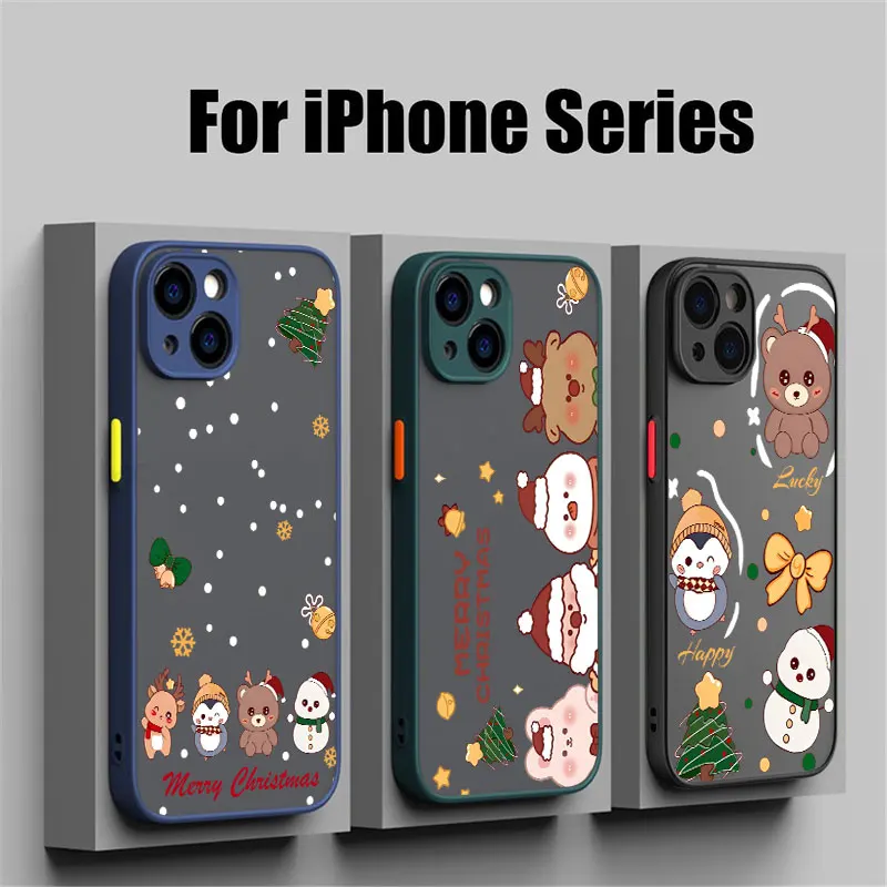 Чехол для телефона с рисунком снеговика и лося, рождественской елки для iPhone 14 15 16 17 Pro, чехол для iPhone 17 Air 11 13 Pro Max 12 16e Plus Funda