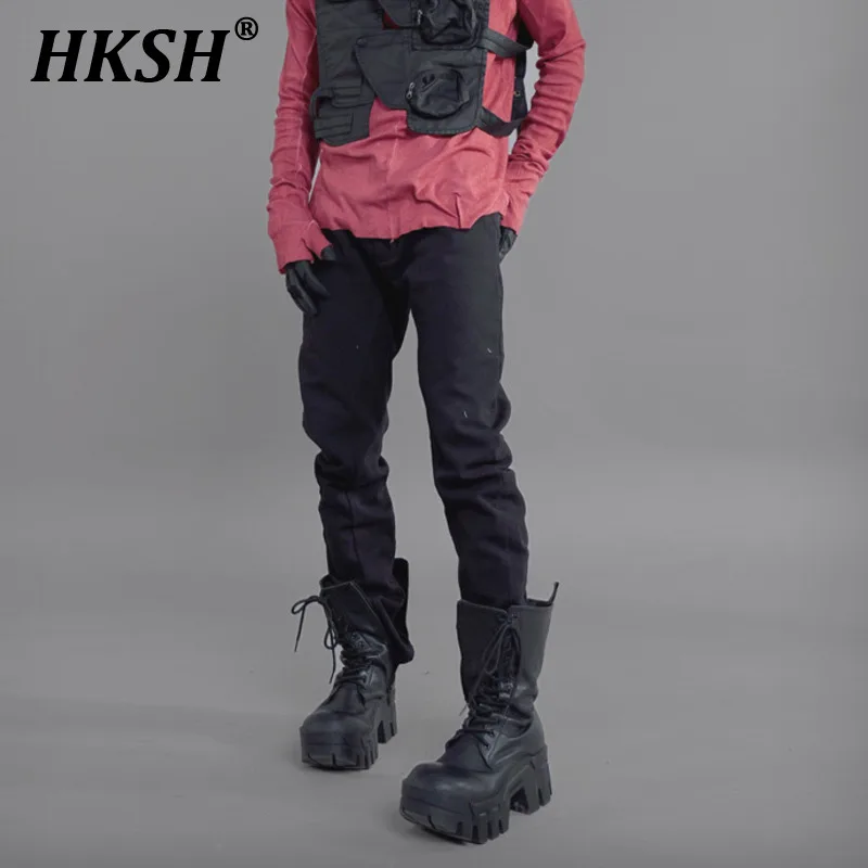 

HKSH Spring New Men's Tide Punk Niche Waste Land Style Cargo Pants Three Dimensional Cut Slim Cotton Straight Overalls HK0917