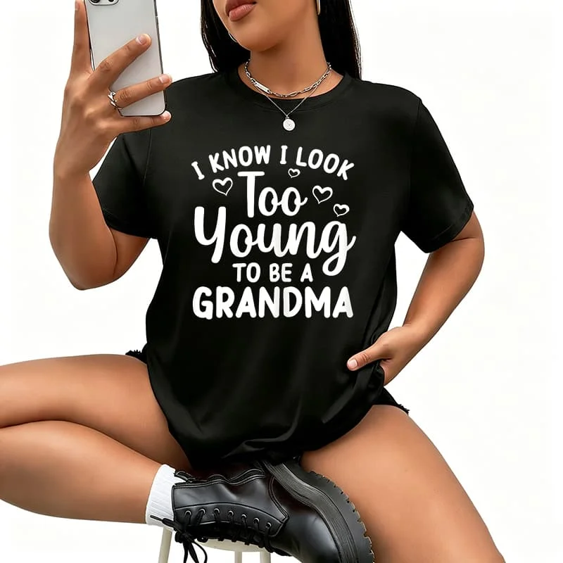Funny Grandma to Be Art for Grandmother Grammy.jpg Women's T-Shirt 100% Cotton Funny Graphic Short Sleeve Tee Novelty Shirt Casual Crew Neck Top S-37XL