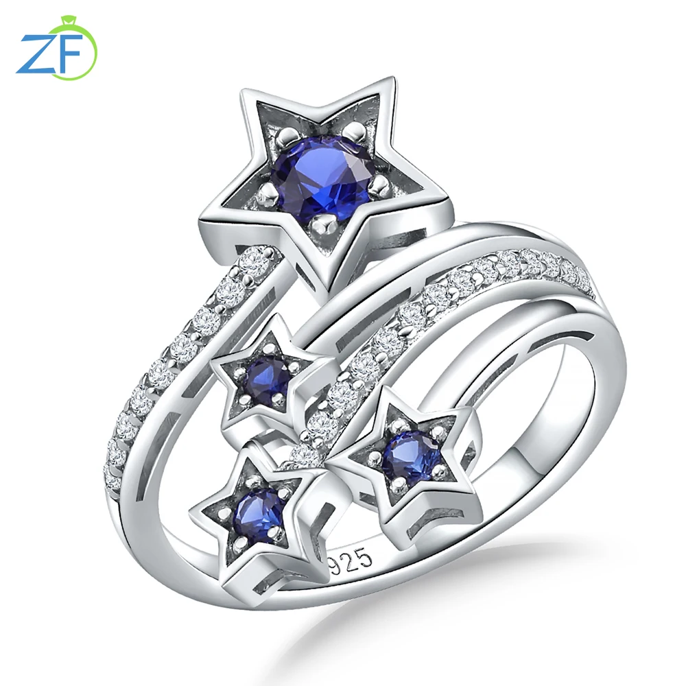 

GZ ZONGFA Pure 925 Sterling Silve Created Sapphire Shooting Star Rings for Women Crystal Gems Trendy Fine Jewelry Party Gifts