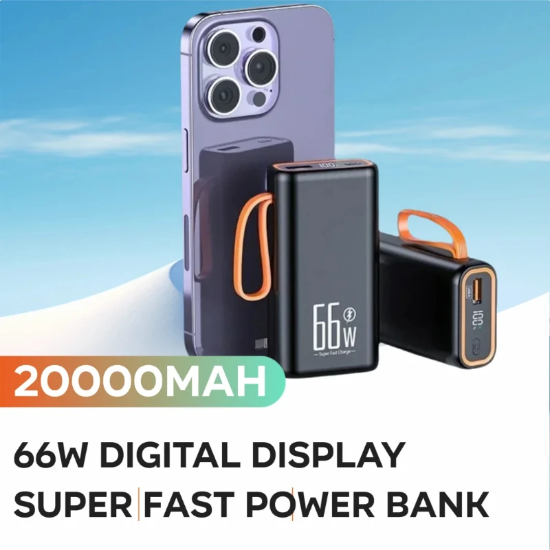 

66W Digital Display Super Fast Power Bank Compact and Portable 20000mAh Mobile Power Supply