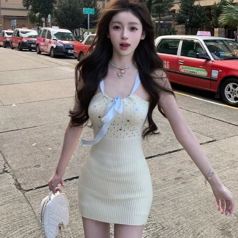 

Летнее женское трикотажное платье Oxygen Pure Desire с вышивкой, сексуальное висячее обертывание средней длины из полиэфирного волокна