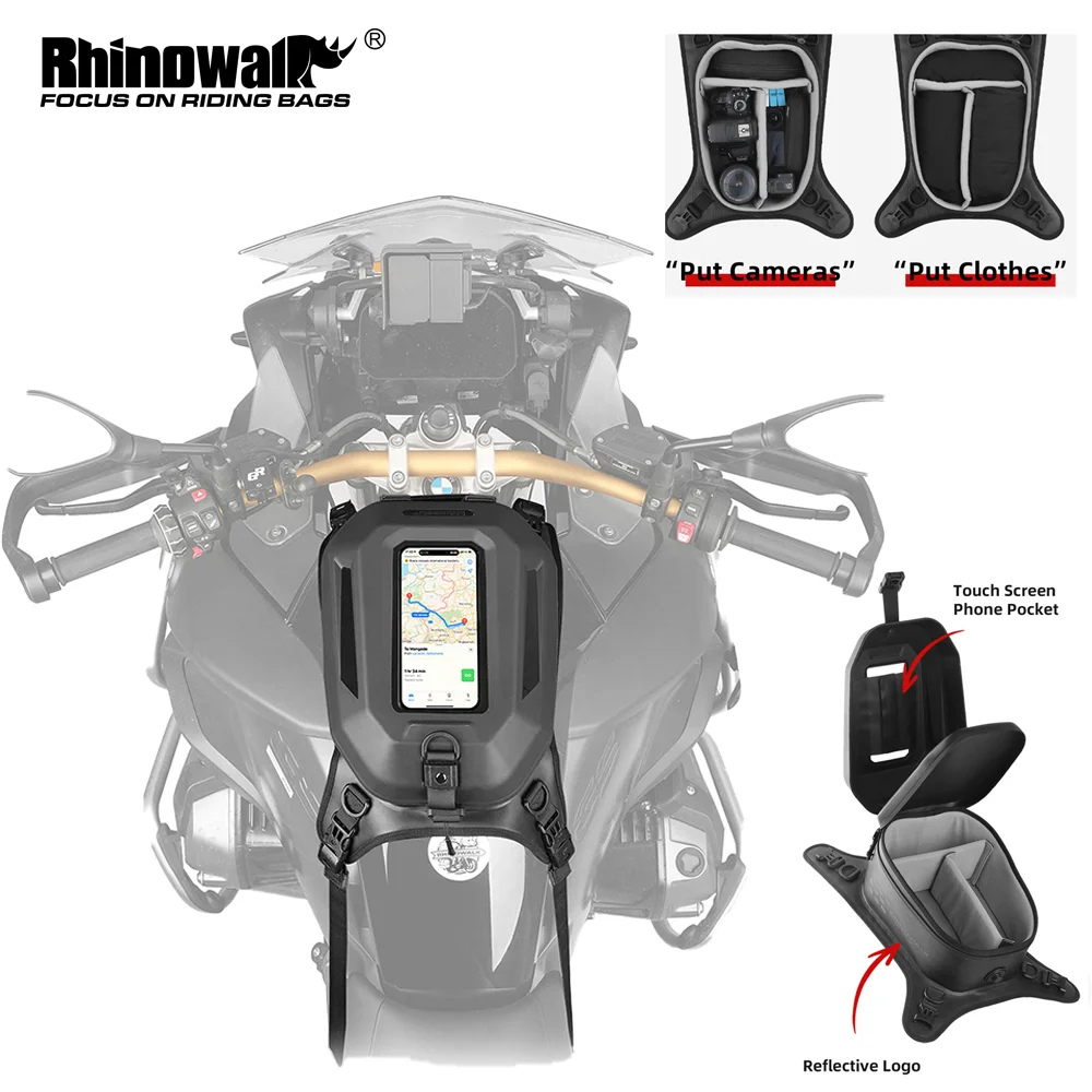 Rhinowalk Motorcycle Tank Bag Hard Shell 5.6L Touchscreen Detachable Lid Backpack With Separate Compartments Magnetic Opening