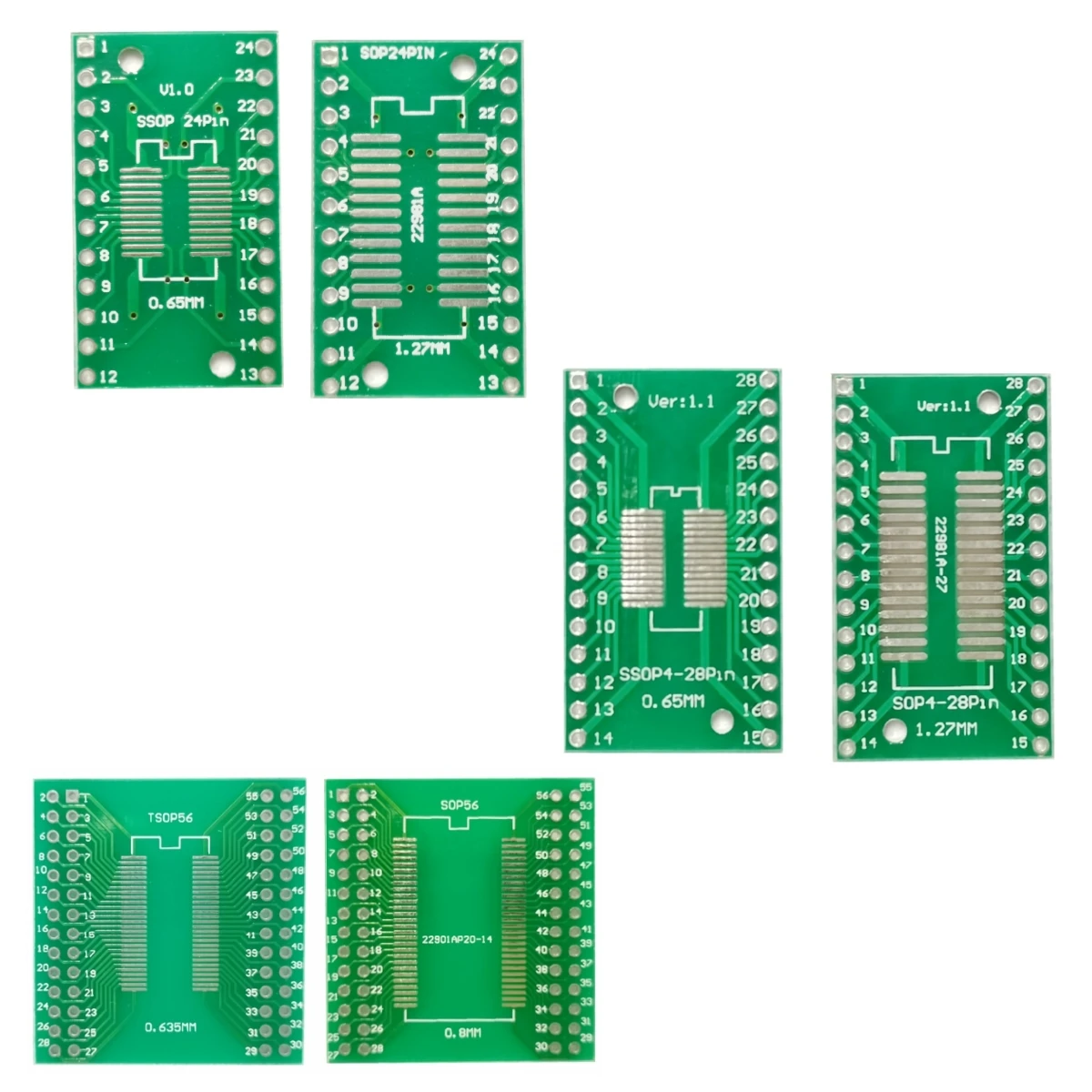 PCBアダプターコンバータープレート、ターントゥディップアダプター、sop8、sop14、sop16、sop20、sop24、sop28、qfp、tqfp、tssop 8、14、16、20、24、28、10個