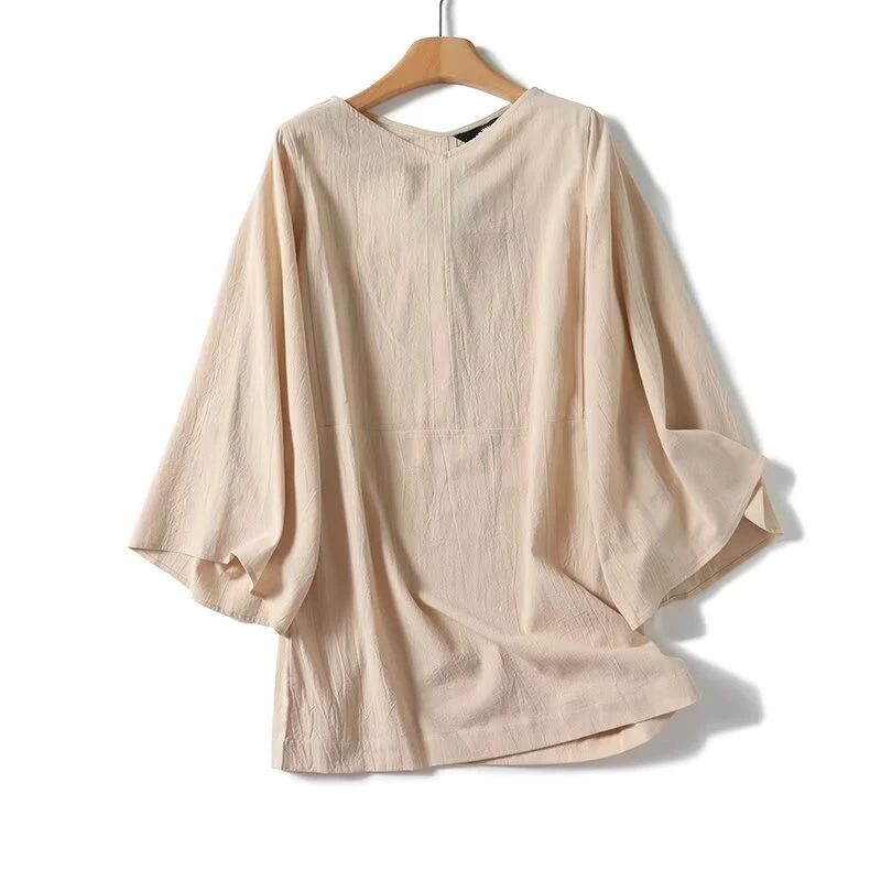 Strive & Di-Mini robe élégante à col en V pour femme, chemise minimaliste française, beige, coton et spandex