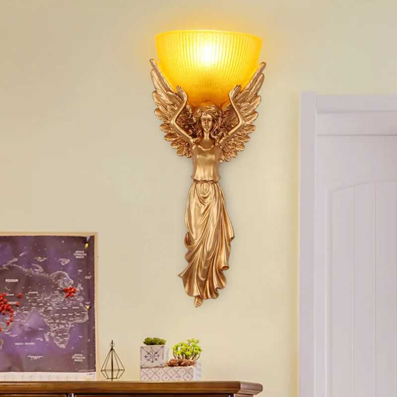 

European Angel Golde Wall Lamp Living Room Bedroom Creative American Bedside Lamp Corridor Stair Background Wall Lighting