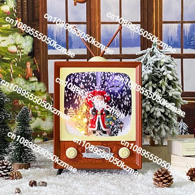 Vintage TV Music Box Play Christmas Songs Snowball Ornaments Gifts Vintage TV Christmas