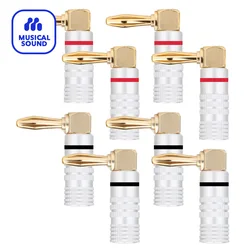 24K Gold Plated 90 Degree Banana Plugs Hifi Dual Screw Locking Right Angle Banana/Speaker Connectors