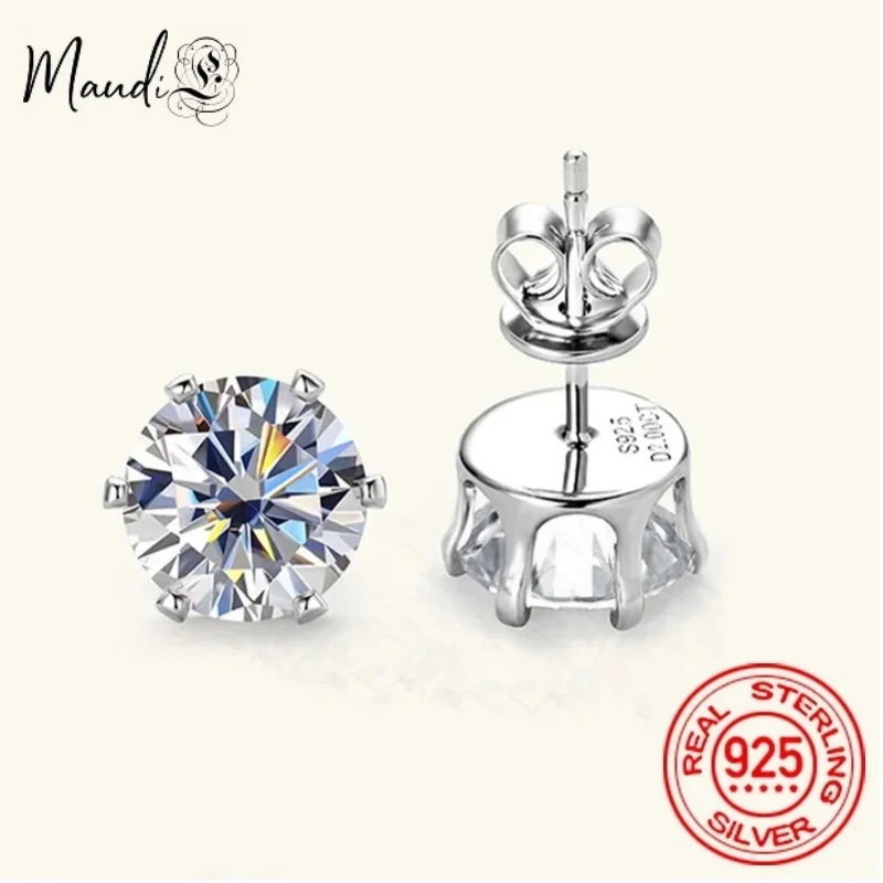 

0.1-3CT Vvs Certified Moissanite Stud Earrings for Women Classic Lab Daismond Wedding Bride Ear Studs 925 Sterling Silver