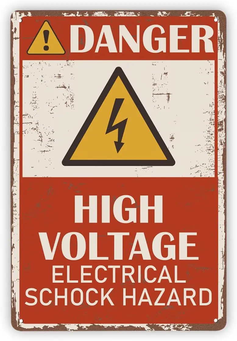 Danger Metal Tin Sign - High Voltage, Electrical Shock Hazard, Electrician Signs, Vintage Aluminum Wall Plaque, Weather Resistan