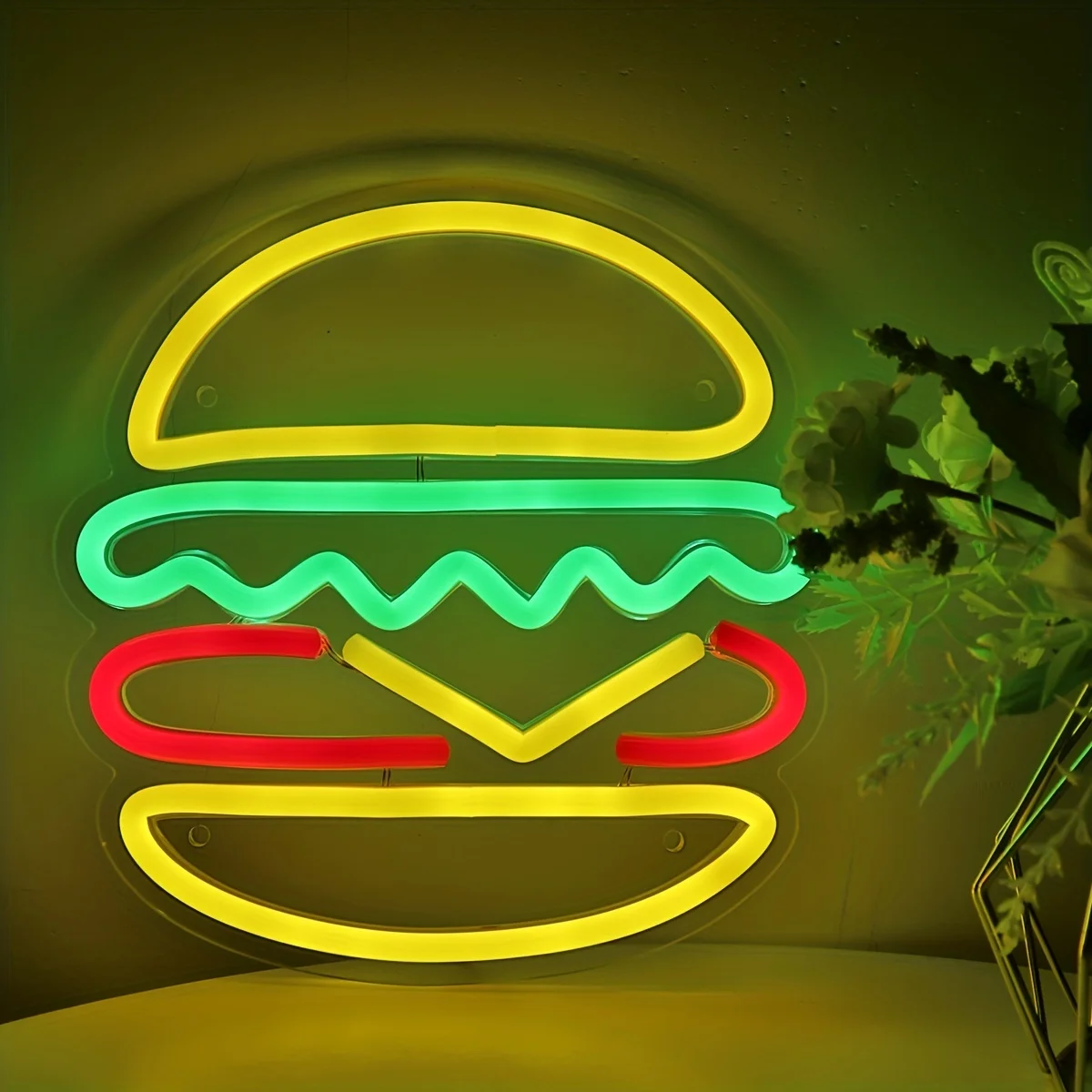 Hamburger Neon Sign for Wall Decor, Light up Delicious Food Hamburg LED Lamp , Business Fast Food Shop Restaurant Decoration