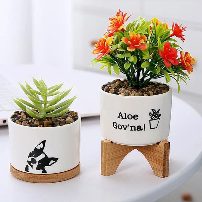 Creative Characters Flower Pot Porcelain Succulent Plant Pot with A Tray Indoor Bonsai Vase Desktop Ornaments Garden Home Decor