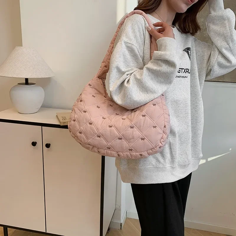 Xiuya rosa bolsa de ombro das mulheres arco bonito y2k designer luxo doce crossbody saco leve requintado commuter bolsa feminina