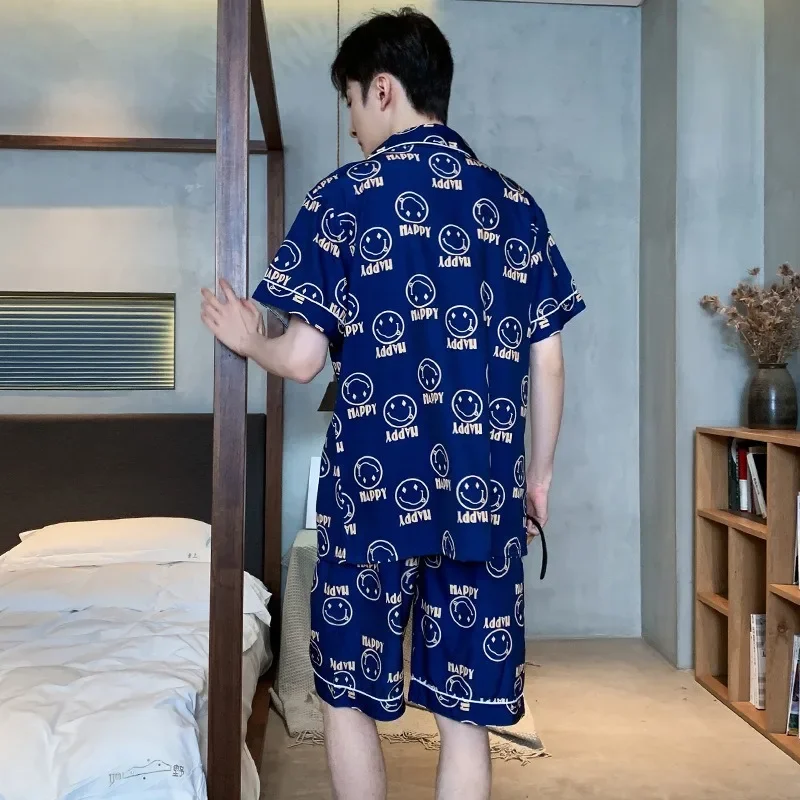 Ensemble pyjama en Satin à manches courtes pour hommes, grande taille 4XL, vêtements de nuit d'été pour hommes, chemise boutonnée et Short à taille élastique, vêtements de maison