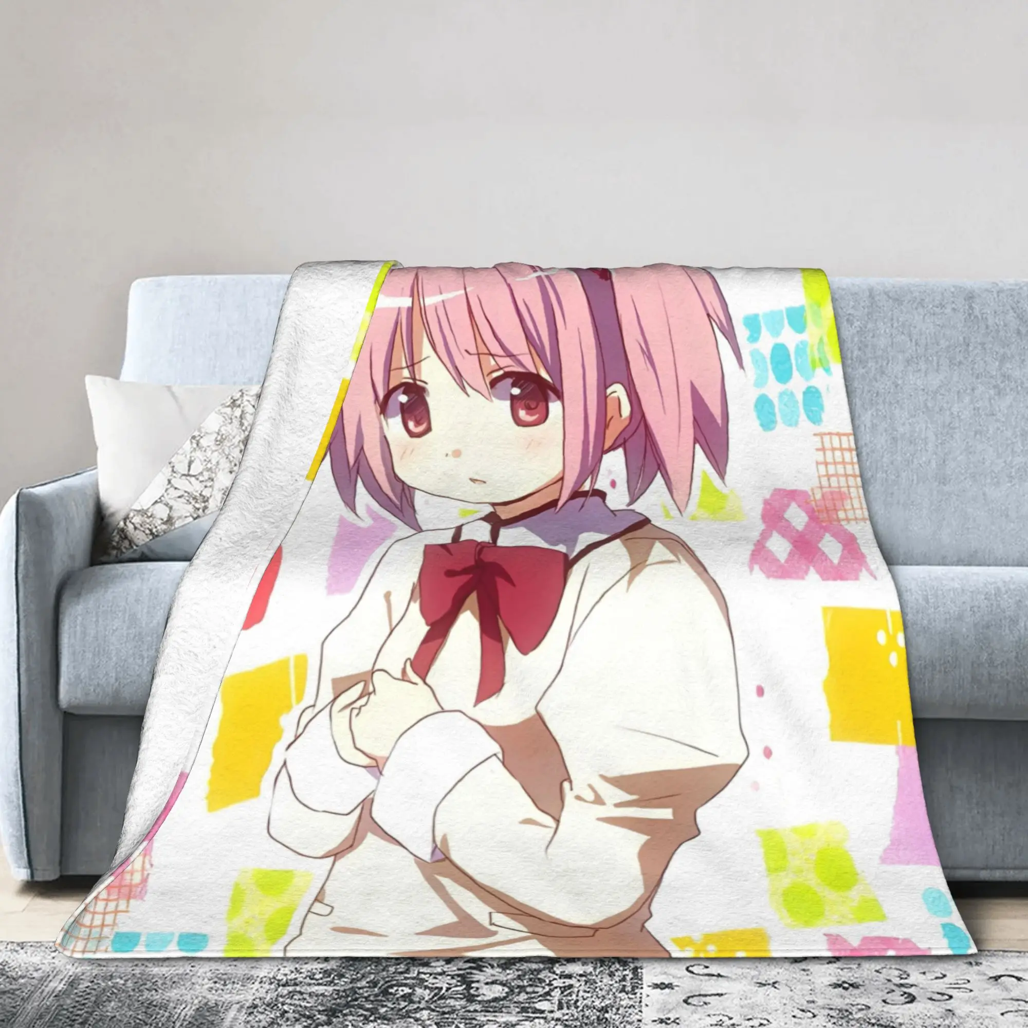 Cartoon Puella Magi Madoka Magica Plush Blankets  Creative Throw Blankets for  Sofa Bedding Lounge 150*125cm Quilt,