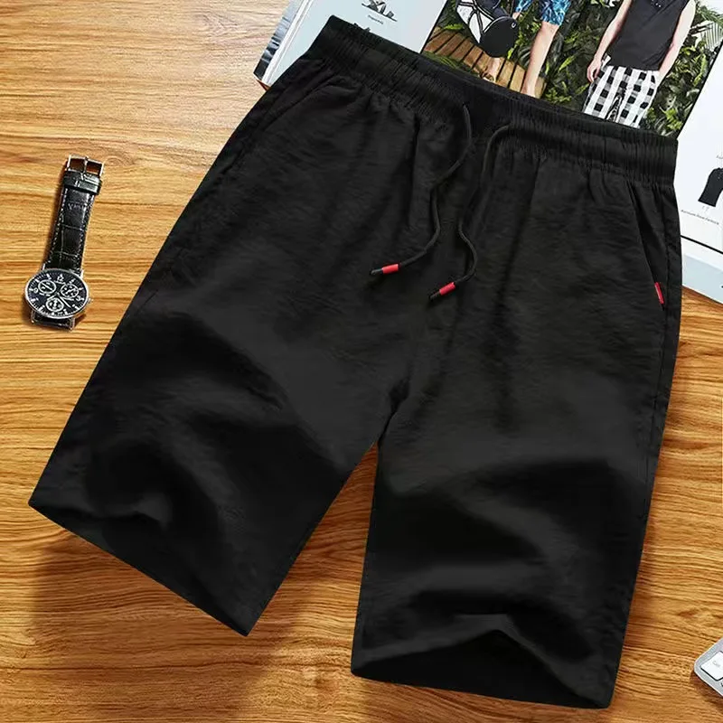 Casual gelo seda orts masculino verão respirável solto ajuste fino beachwear spor equitação calças juventude cintura elástica