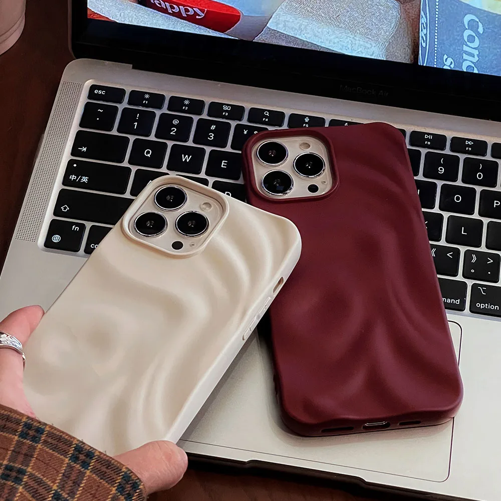 Чехол для телефона Ins Winter Wine Red с 3D складками и морщинами для iPhone 12, 13, 14, 15, 16 Pro Max, мягкие матовые чехлы для iPhone 11, задняя крышка