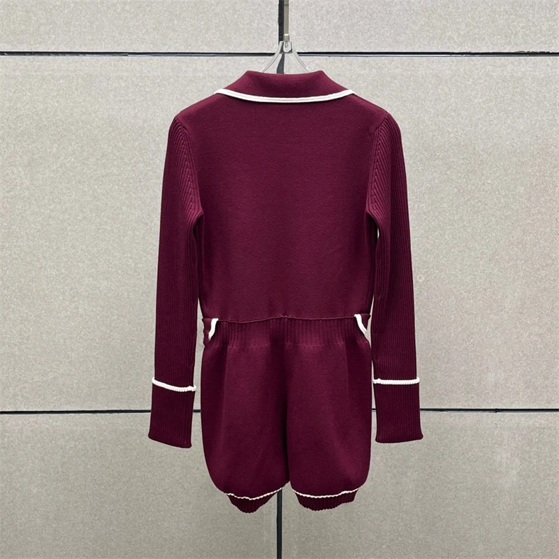 Spring 2026 Women's Collared Color Block Striped Knitted Jumpsuit Y2K High Quality Fashion Slim Fit Long Sleeve Knitted Dress