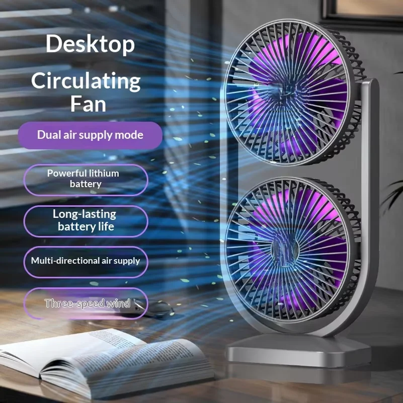 New dual head desktop fan USB rechargeable adjustable fan for household outdoor high wind air circulation fan