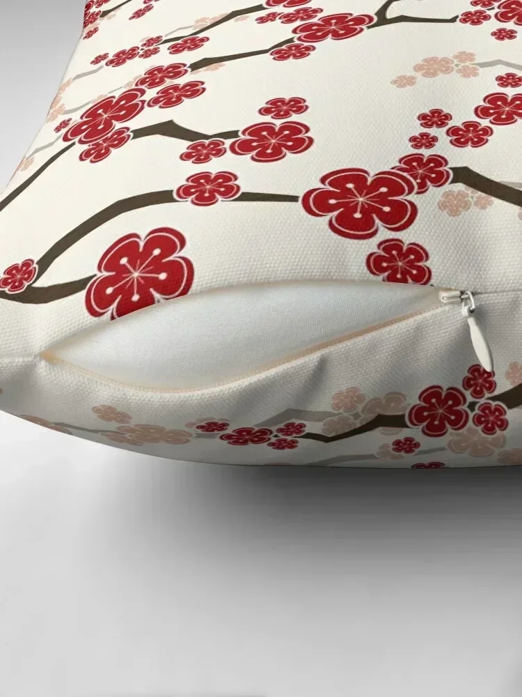 Red Oriental Cherry Blossoms On Ivory Zen Japanese Sakura Flowers ? fatfatin Throw Pillow Couch Pillows pillow