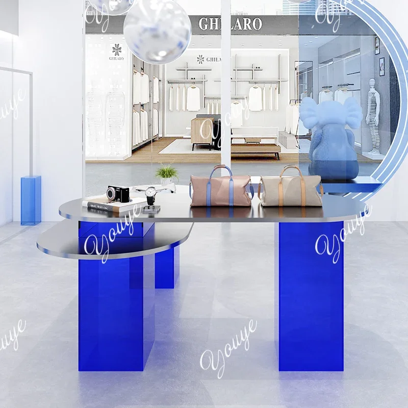 Q Clothing store water table stainless steel acrylic display table shoe bag high and low storage  light luxury display table
