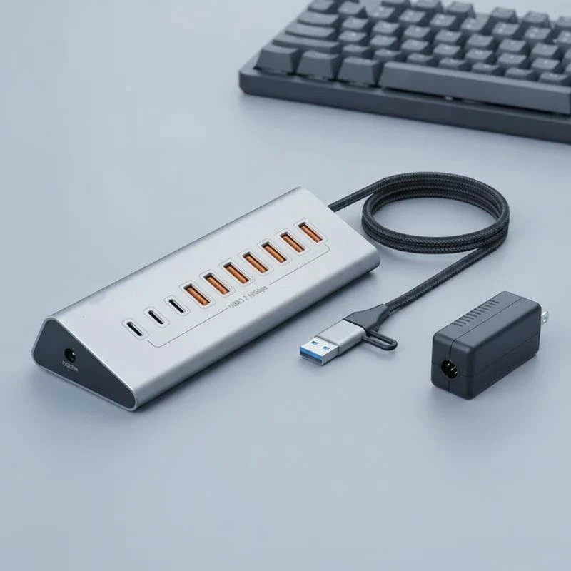 10Gbps USB 3.2 Gen2 Docking Station Aluminum Hub, Type-C USB-A Splitter Adapter 4 & 10 Port Multiport Expander For Laptop PC