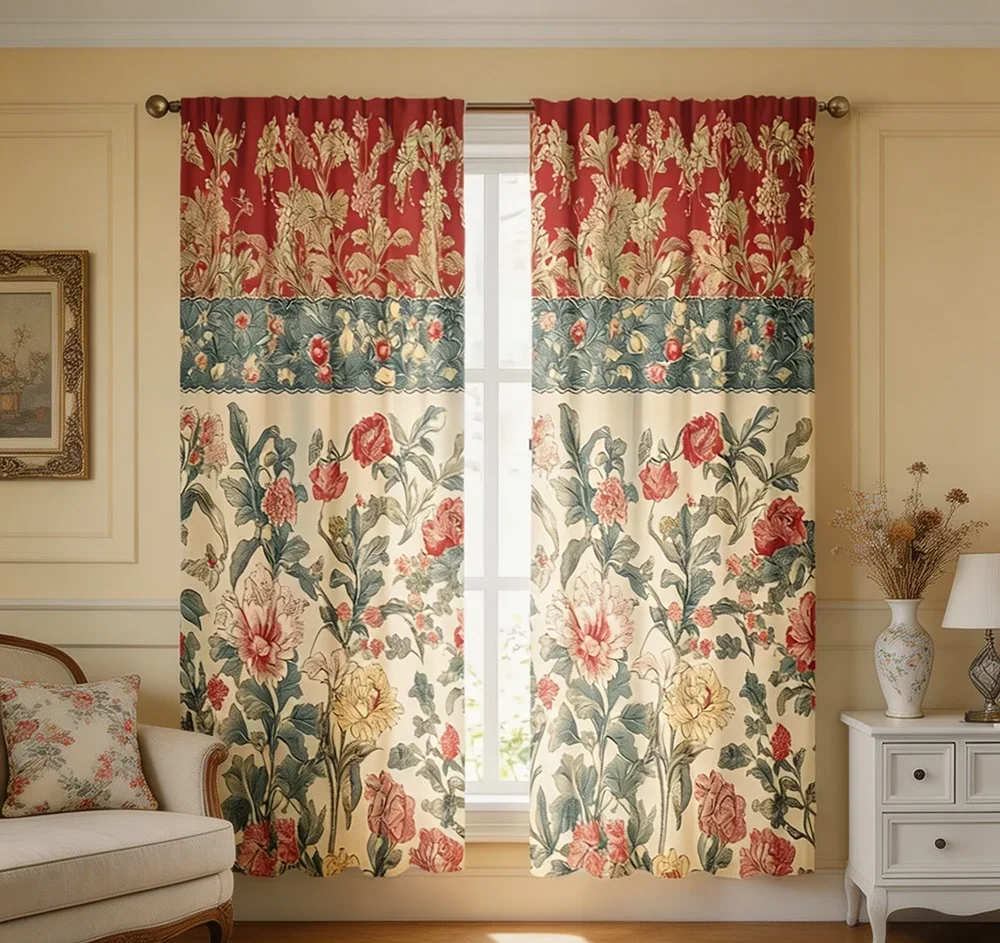 2PCS Digital Printed Curtains, Classical Elegant Flower Pattern, Stylish Window Treatment for Living Room Bedroom Decor