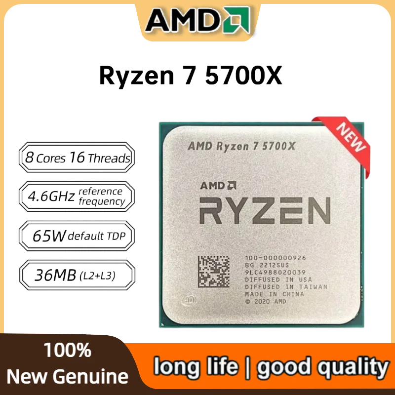 Procesador AMD Ryzen 7 5700X, CPU AMD R7 5700X de 8 Núcleos y 16 Subprocesos, 4.6GHz, Desbloqueado, para Escritorio, Socket AM4, para Juegos