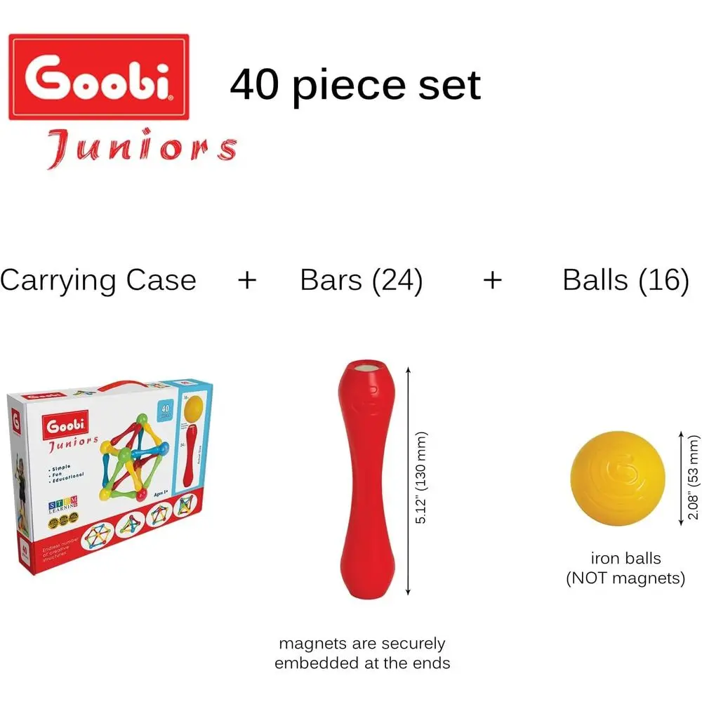 مكعبات البناء المغناطيسية لتعلم الجذعية: مجموعة مكونة من 40 قطعة للأطفال الصغار من عمر 1-3 سنوات، تشجع على الإبداع والخيال