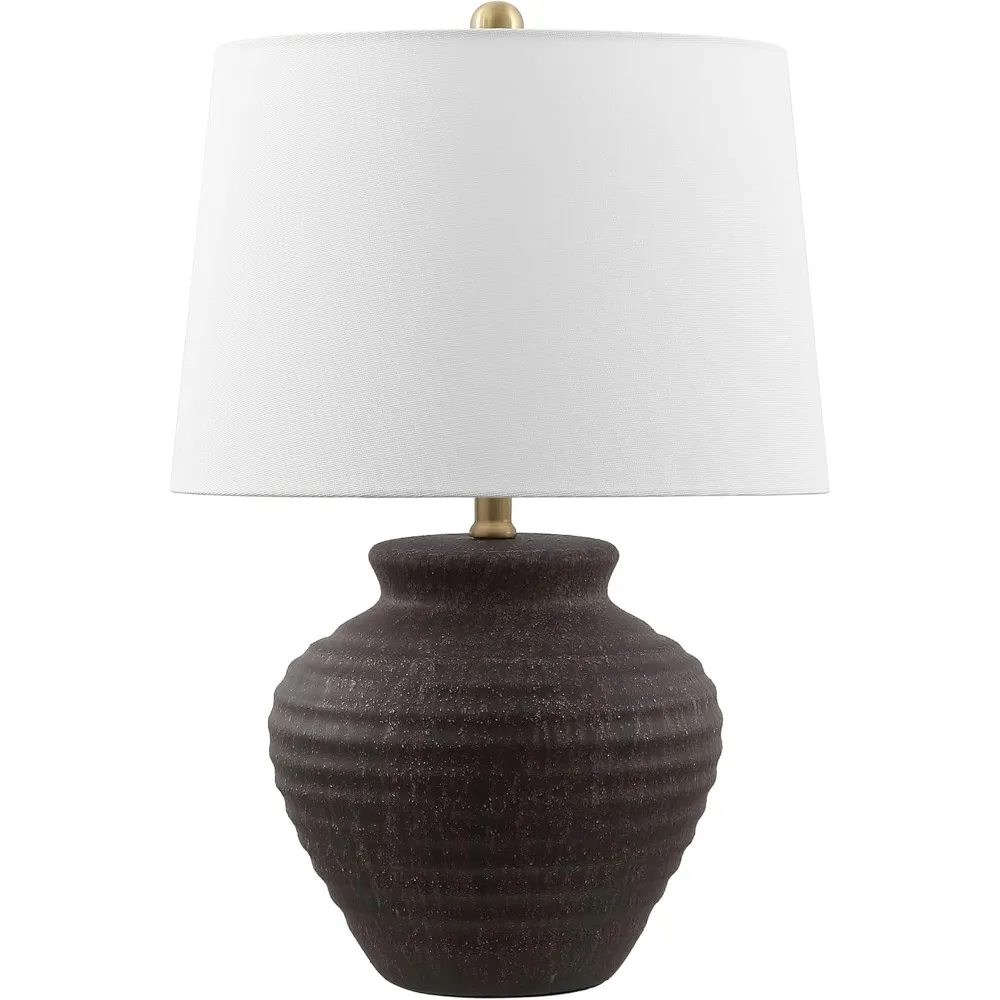 مصباح طاولة سيراميك LED مقاس 23 بوصة مع لمسة نهائية بنية داكنة، يتضمن لمبة LED، مجموعة إضاءة حديثة #4