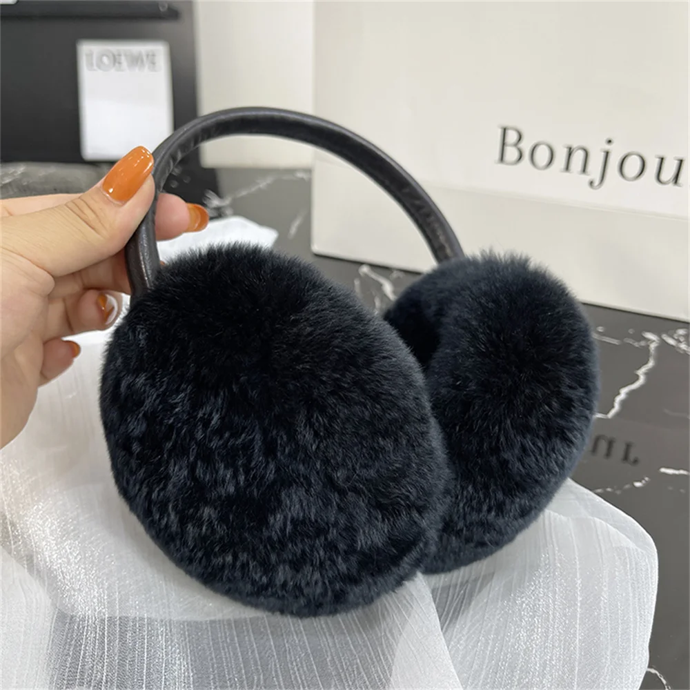 Natural Rex Rabbit Fur Earmuffs Soft Plush Ear Warmer Winter Warm For Women Fashion Solid Color Outdoor Cold Protection Earmuffs